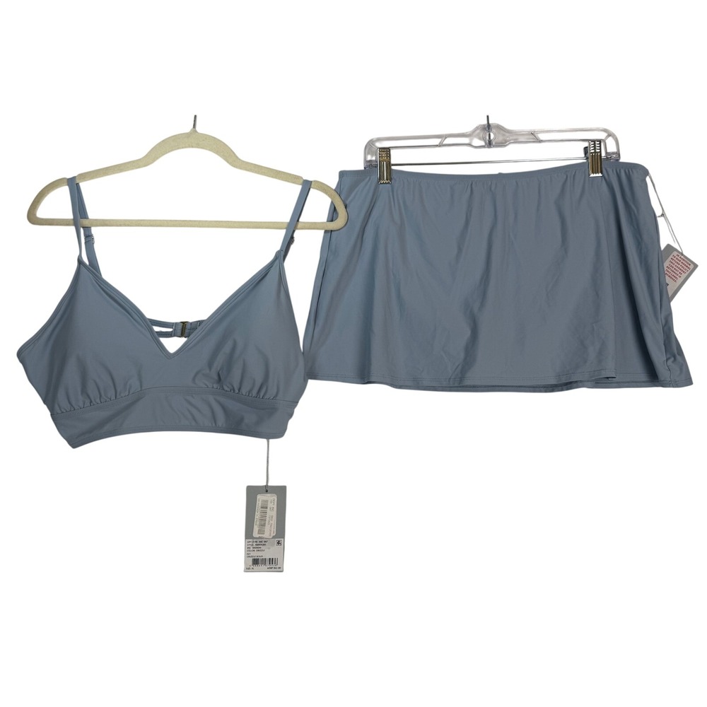 NWT Anotinio Melani 2-Piece Swimsuit Set Sz XL Blue Gray Midkini Swim Top Skirt